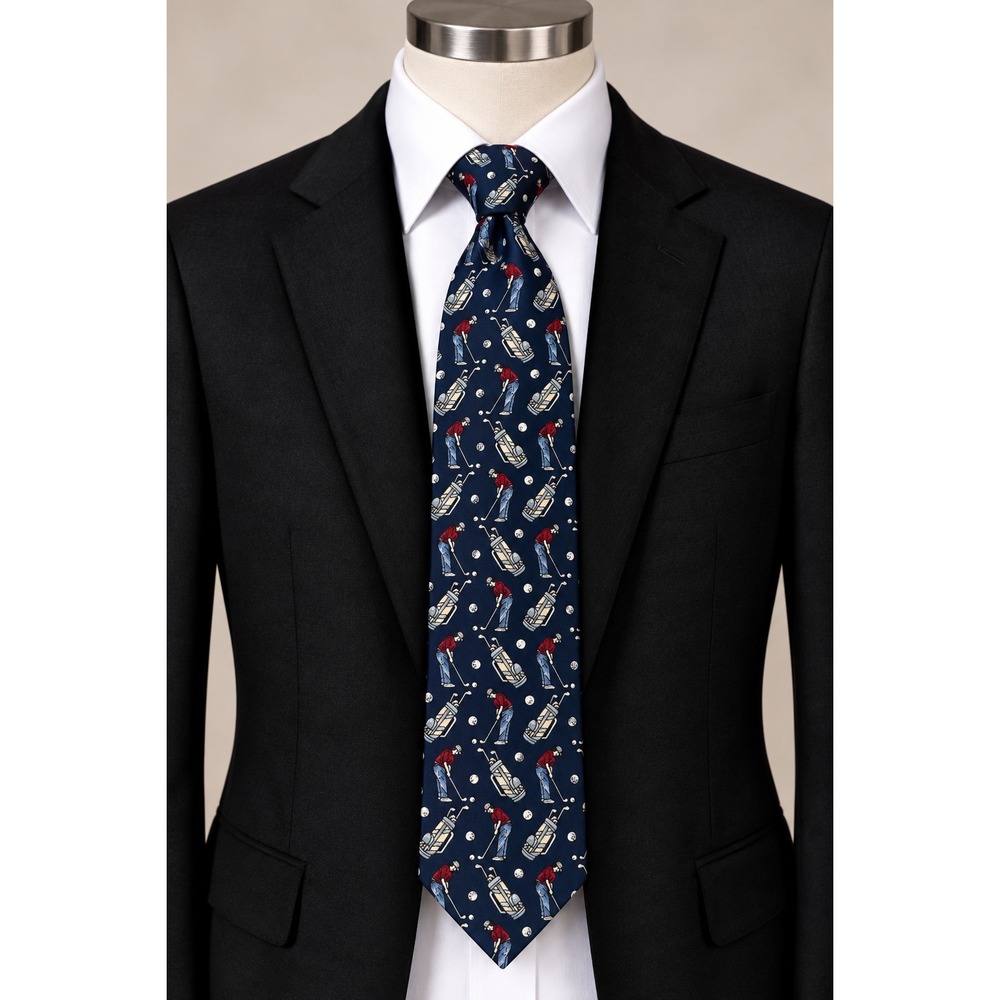 Pierre Cardin Silk Tie Mens Navy Golf Golfer Novelty Vintage 90s Grandpacore